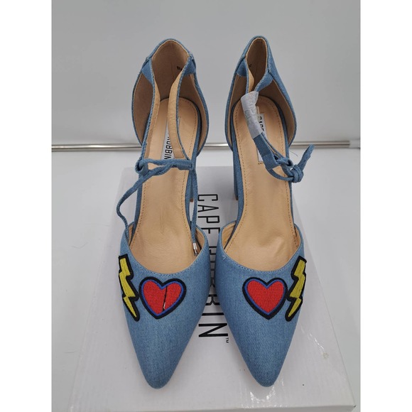 READ Cape Robbin Boho Western Denim Patches block high heel pointy toe Shoes 10 - Picture 3 of 11